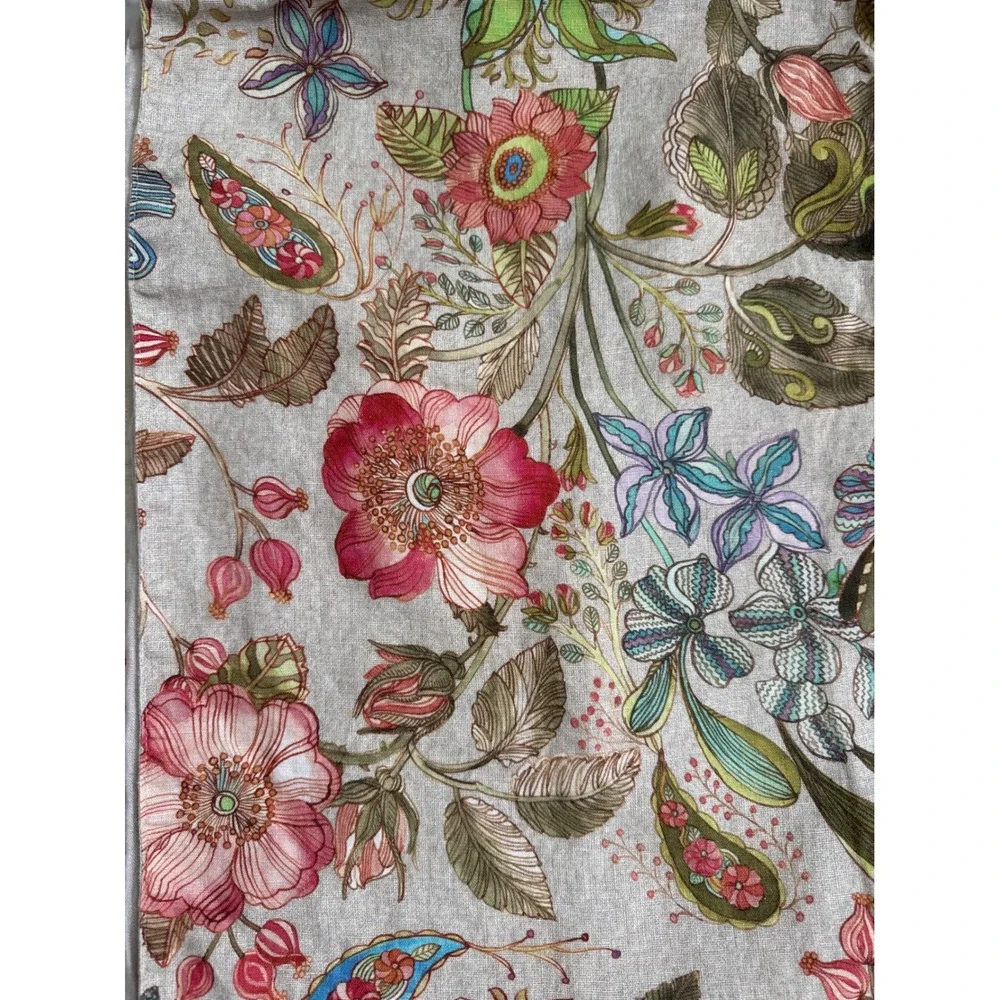 Williams Sonoma Modern Floral Table Runner 100% Linen Made in Italy 16x108 Pink